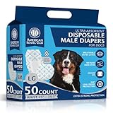 American Kennel Club Male Dog Wrap, Disposable Diapers with Wetness Indicator, Large, 50 Count