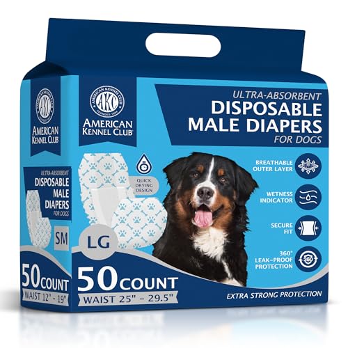 American Kennel Club Male Dog Wrap, Disposable Diapers with Wetness Indicator, Large, 50 Count