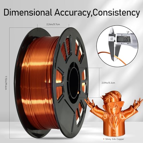 Image of Silk Metallic Shiny Copper 3D Printer Filament, 1.75mm PLA 3D Printing Material 1kg 2.2lbs /Spool,for FDM 3D Printer
