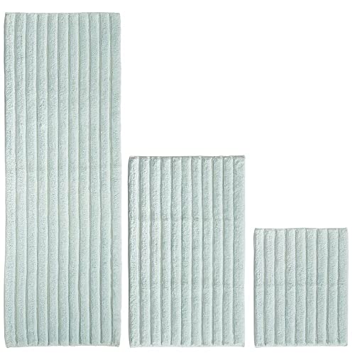 Mdesign 100% Cotton Luxury Rectangular Spa Mat Rugs, Plush Water Absorbent - For Bathroom Vanity, Bathtub/Shower, Machine Washable - Ribbed Design - Runner, Standard & Small Rug, Set Of 3 - Water Blue #TOP20