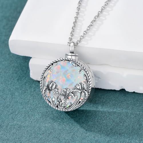 Birth Flower Urn Necklace for Ashes 925 Sterling Silver Opal 12 Month Birth Flower Ashes Pendant Opal Cremation Jewelry Keepsake Gifts for Women4
