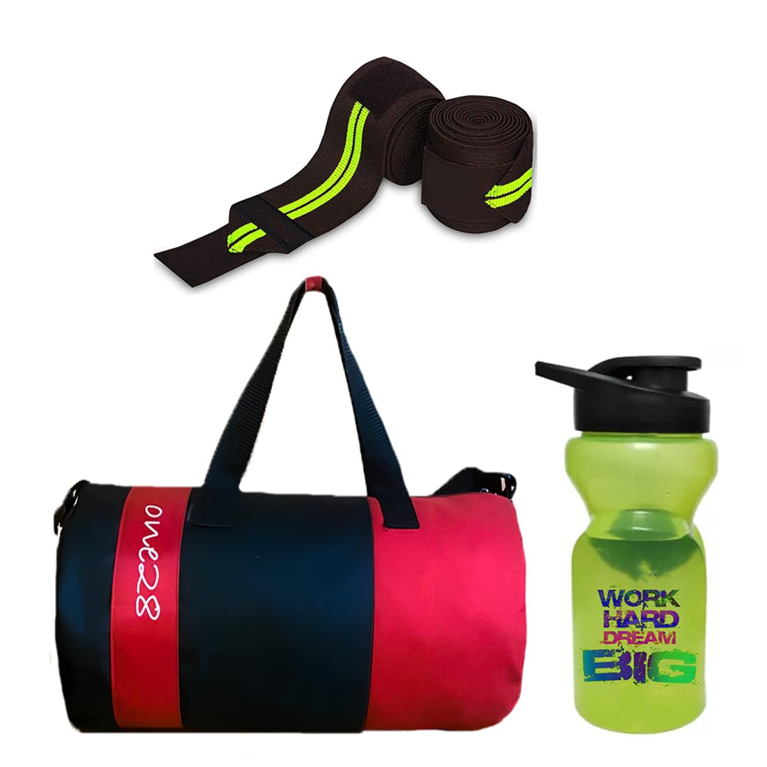 Red & Black Gym Bag, Work Hard Dream Big Shaker Bottle & Wrist Band