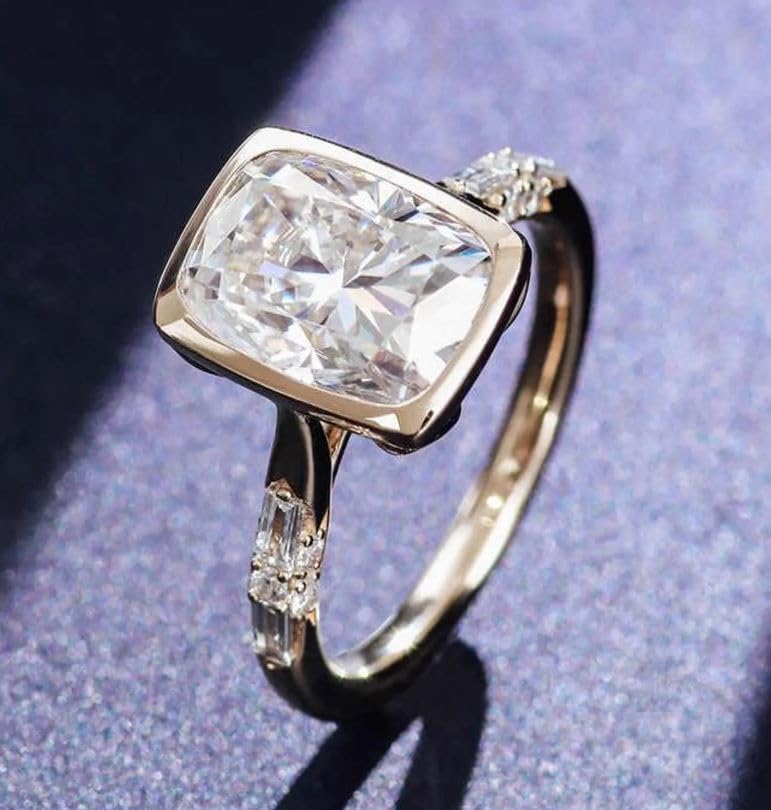 3.00 CT Radiant Cut Diamond Ring,10K Yellow Gold Plated Bezel & Pave Eternity Engagement Bridal Ring,Wedding Ring For Women,Gifted For Her,Size 3-12.4