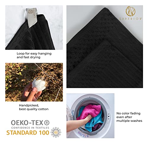 Superior Cotton 6-Piece Solid And Ribbed Towel Set, Face Towels 13” X 13”, Hand Towels 16” X 28”, Bath Towels 27” X 54”, Black #TOP4