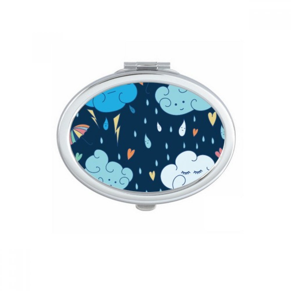 Miroir de poche compact et ovale avec un motif mignon de nuage et de pluie