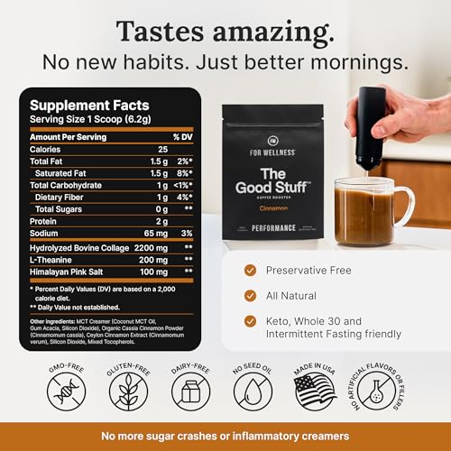 Image of The Good Stuff | Cinnamon Coffee Booster | Healthy Coffee Creamer for Focus & Energy | Keto, Non-Dairy Creamer Powder with MCT Oil, Collagen & L-Theanine | 30 Servings