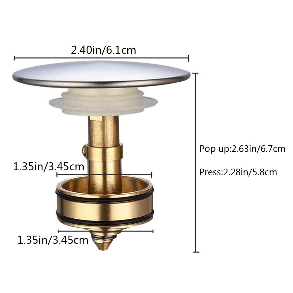 Edelstahl Waschbecken Pop Up Ablaufstopfen Küche Abfallfilter Druckbounce Kern Universal Fit für Badewannen und Waschbecken (Größe:F)