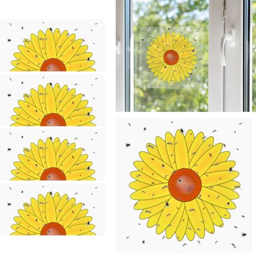 Flintronic 20PCS Window Fly Traps Sunflower Style Window Fly Stickers Fly Trap Killer Stickers Floral Pattern Design Sticky Fly Catcher for Indoor Houseflies Fly Gnat
