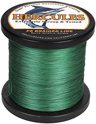 HERCULES Super Strong 1000M 1094 Yards Braided Fishing Line 50 LB Test for Saltwater Freshwater PE Braid Fish Lines 4 Strands - Green, 50LB (22.7KG), 0.37MM - 3