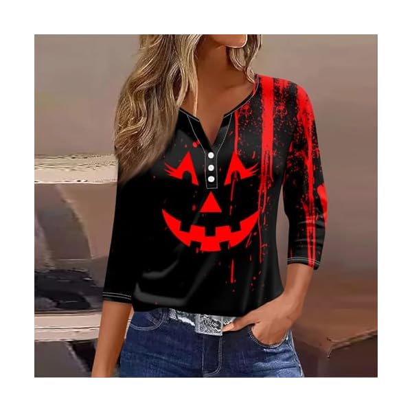 Womens Halloween Shirts 2025 Going Out Tops for Women Fashion Fall Blouses Trendy Casual 3/4 Length Sleeve Tops - Image 4