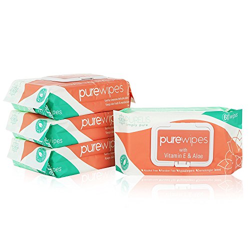 70 Simply Pure Unscented Wet Wipes. Sensitive Freshen-Up Wipes for Mom & Baby by Purelis (4 Pack)