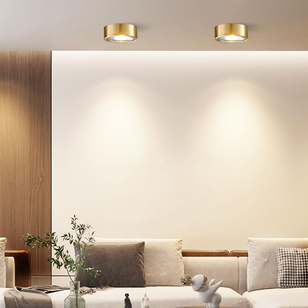 Spot de Plafond LED Moderne doré 7 W, Robuste et créatif, Montage en Surface, Finition cuivre Anti-éblouissement, éclairage d'accentuation, idéal pour Chambre et Salon,7w