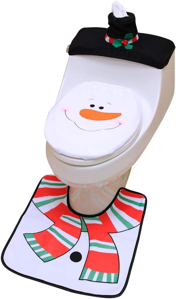 OLABB Christmas Decorations Toilet Seat Cover and Rug Set