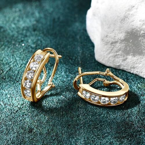 AINUOSHI Moissanite Hoop Earrings for Women Channel-Set J-Hoop Earrings 1 Carat (CTW) Lab Created Gold Plated 925 Sterling Silver Half Hoops Huggie Omega Back Earrings4