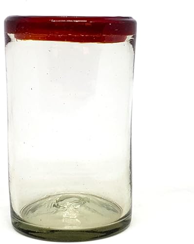 Miniatura 9 de MexHandcraft Vasos de 10 onzas con borde rojo rubí (juego de 6), vidrio reciclado, sin plomo, sin toxinas (mezclador)