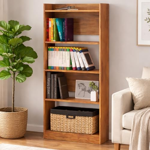 Image of Callas Bookshelf for Home - 5 Tier Books Rack for Study Room Multipurpose Open Shelf for Home, Office, School Engineered Wood Book Organizer Shelf (Walnut, BR-23, 5)