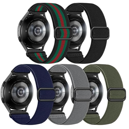Lerobo 5 Pack Stretchy Bands Compatible with Samsung Galaxy Watch 7 6 5 4 FE Band 40mm 44mm 45mm/Watch 6 4 Classic 4 42mm 46mm 43mm 47mm/Active 2,20mm Soft Nylon Solo Loop Band Elastic Strap