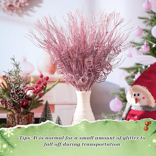 Suncalla 24 Pcs 16.5 Inch Christmas Tree Picks Glitter Artificial Curly Sprays Christmas Floral Stems Branches for Xmas Tree Sticks Garland Ornaments Vase Filler Decorations (Pink) by Suncalla - Image 5