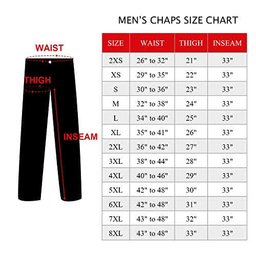Motorcycle Leather Chaps For Men Biker Riding Cowboy Chaps Black Multi-Pocket Bottomless Pants With Zipout Liner (As1, Alpha, L, Regular, Regular, Black) #TOP5