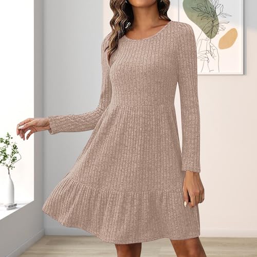 Robe pull col rond femme anti-froid coupe ample pour silhouette élancée hiver