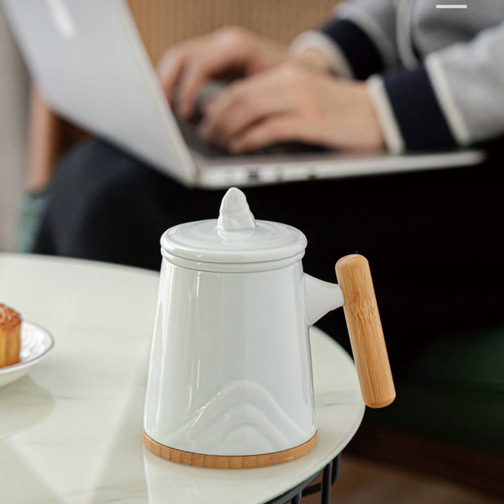 HSQMA Tasse À Thé en Céramique avec Couvercle, Tasse À Thé avec Poignée en Bois, Tasse À Thé avec Filtre pour La Maison Et Le Bureau， Convient pour Le Café, Le Thé Et Le Lait