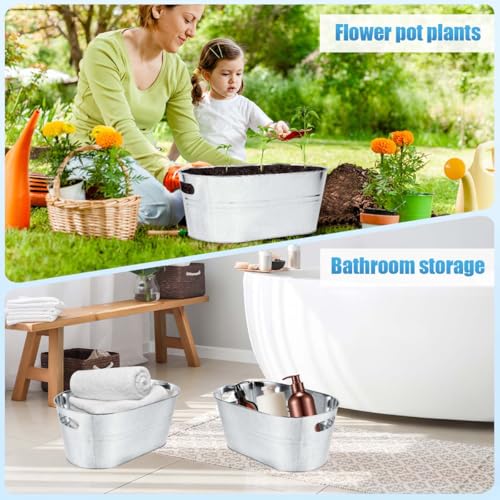 OBTANIM 4 Pack 4 Gallon Galvanized Ice Buckets Metal Champagne Drink Cooler Storage Ice Tub with Carry Handles for Beer Cocktails Wine Beverage Home Parties Bar Cooling Supplies - Thumbnail 5