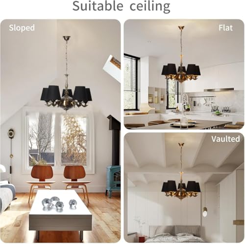 Image of Devansh 05 Lights conical Black Cotton Shade with Antique Golden Chandelier