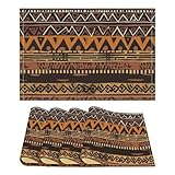 Tischsets aus Leinen, afrikanischer Schlammstoff, Tribal-Druck, waschbar, rutschfest, hitzebeständig, knitterfrei, für Küche, Restaurant, 44 x 31 cm, 4 Stück