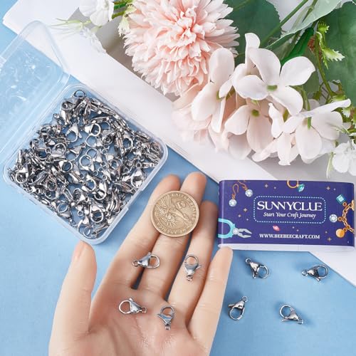 SUNNYCLUE 1 Box 100Pcs Lobster Claw Clasps Bulk Grade A 304 Stainless Steel Jewellery Clasp Fastener Hook Clips Closures 15x9mm Small Necklace Bracelet Connectors for Jewellery Making Supplies - Image 3