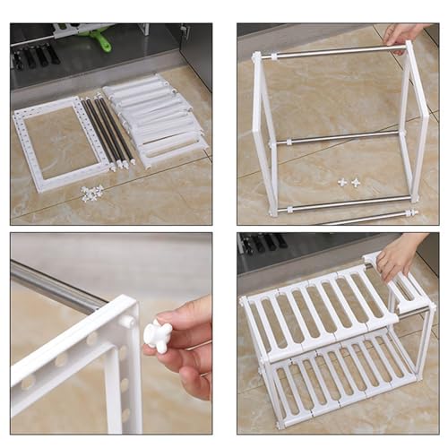 Organizador bajo fregadero SUNGOOYUE, estante retráctil de doble capa en acero inoxidable, estante ajustable para gabinete con alta capacidad para cocina y baño miniatura 6