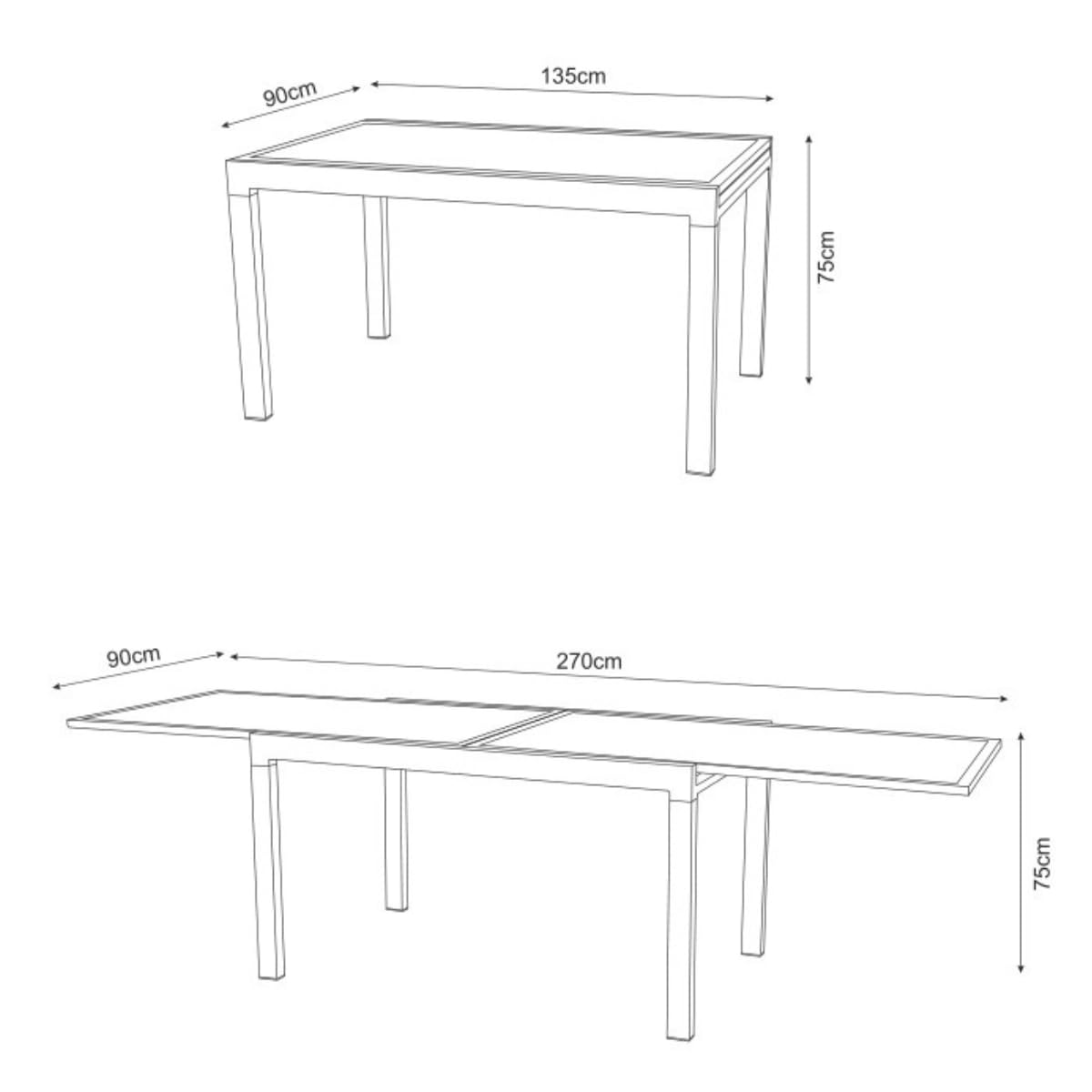 MOMMA HOME Mesa Extensible Jardin Aluminio y Cristal Templado Mesa Comedor Rectangular Extensible de Exterior Al Aire Libre 6-10 Personas Medidas 135/270x90 cm