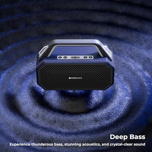 Image of ZEBRONICS Prima, Portable Bluetooth Speaker, 90 Watts, Upto 9 Hours Playback, Dual 11.8cm Drivers, Dual Passive Radiators, BTv5.4 | TWS | AUX | USB, Carry Strap, Deep Bass, Splash Proof (Blue)
