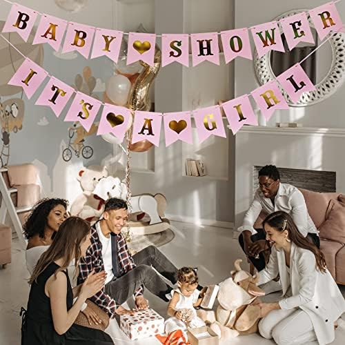 AIBAOBAO Baby Shower Decorations Girls, Baby Shower Letter Banner, IT'S A GIRL Bunting Banner for Gender Reveal Decoration, Party Garland Photo Booth Props Supplies Decoration