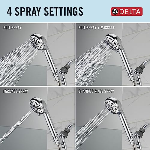 Delta Faucet 4-Spray Handheld Shower Head, Chrome Shower Head with Hose, Showerheads & Handheld Showers, Handheld Shower Heads, Detachable Shower Head, Hand Shower 1.75 GPM, Chrome 75413 - image 6