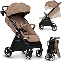 Lionelo Ingrid Lightweight & Compact Stroller from 6 Months to 22kg, Auto-Folding Pushchair with Reclining Seat, Full Suspension, 360° Swivel EVA Wheels, XXL Canopy, Travel Buggy with Large Basket