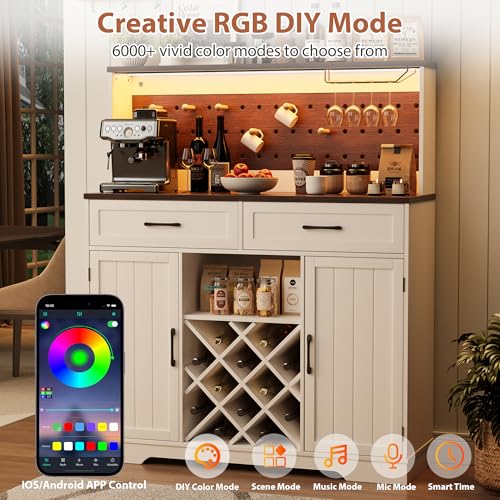 Farmhousecoffeebarstationcabinetwithledlightandpoweroutletsideboardbuffetcabinetswithadjustableshelveswoodcoffeebartablewithwineandstorageforlivingroomwhite Urban Country Home Decor Farmhouse coffee bar station cabinet with led light and power outlet sideboard buffet cabinets with adjustable shelves wood coffee bar table with wine and storage for living room white urban country home decor