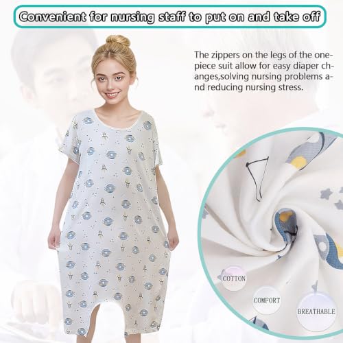 Image of Unisex Anti-Strip Adaptive Jumpsuit with Back-Zipper,One-piece Short-sleeved Trousers,Suitable for Seniors,Dementia Patient,Alzheimer's Patients,Incontinence Care