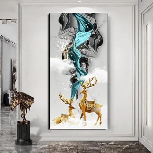 Affiche nordique abstraite cerf doré YAJNILUCK tableau de luxe 40x80cm
