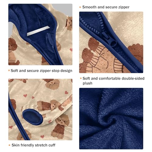 Cute Brown Poodle in Sweater Girls Fleece Jacket Girls Fall Jacket Girls Zip Up Hoodie Girls Sherpa Jacket 2-10T3