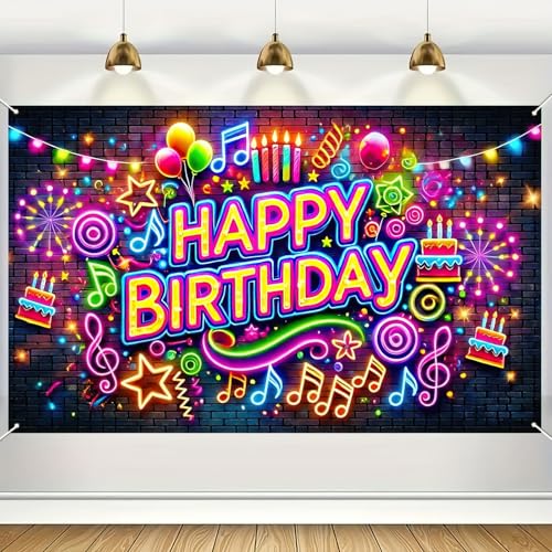 Image of HOMETITUTE Neon Birthday Party Banner 71x43 Inch