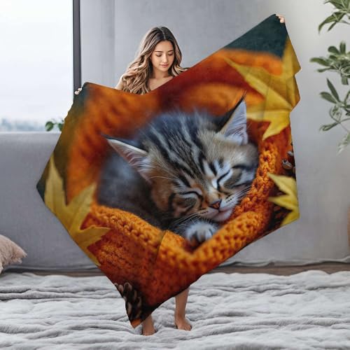 Couverture flanelle chaton panier, plaid lit maman durable - 2