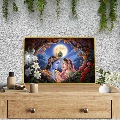 Image of Indianara Radha Krishna Painting With Golden Frame, 18 x 12 Inches (Style 6)
