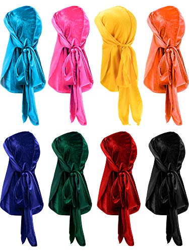 8 Pieces Velvet Baby Durags Kids Durag Caps 360 Wave Wide Strap Headwraps Long Tail Turban Beanies For Boys Girls #TOP30