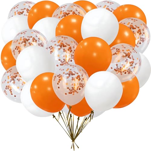 Image of 50Pcs 12inch Orange and White Party Balloons with Orange Confetti Balloons for Wedding, Birthday, Baby Shower, Halloween,Family Parties Decoration