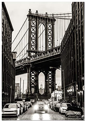 Panorama Quadro su Tela Canvas Manhattan Bridge di New York 35x50cm - Stampato su Tela Canvas con Telaio - Quadro da Parete - Stampe da Parete Moderne - Decorazione Parete