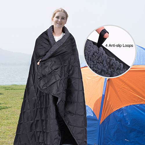 REDCAMP Warme wasserdichte Decke mit Sherpa-Futter, Winddicht Überwurfdecke für kaltes Wetter, Stadion, Camping, Reisen,Outdoor, Sport, waschbar, schwarz, 200 x 200 cm