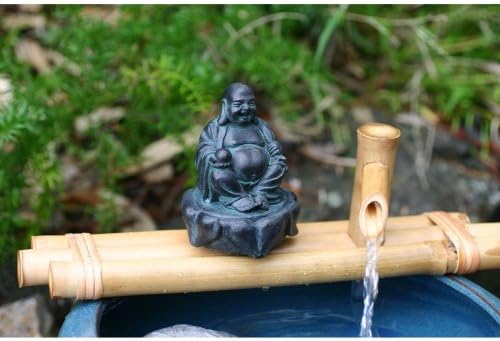 Bamboo Accents Buddha Figurine On Spout and Pump Fountain Kit