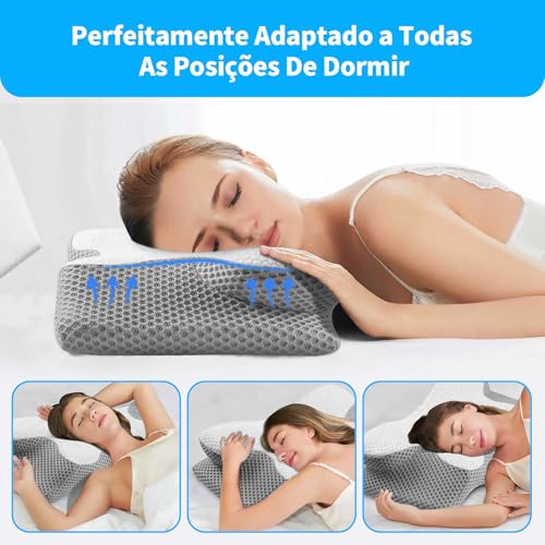 Travesseiro Cervical, Travesseiro Ortopedico, Almofada de Pescoço,Espuma de Memória, Ergonomico de S
