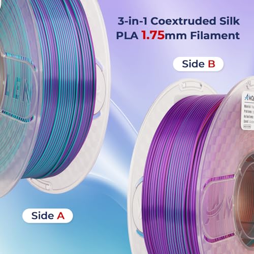 Image of AMOLEN Silk PLA 3D Printer Filament, Tri Color Purple /Blue Green /Burnt Orange PLA 1.75mm, Shiny Multi Color Change Filament 3D Printing PLA Filament for Most FDM 3D Printer, 1kg Spool(2.2lbs)