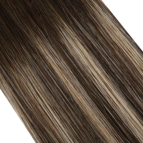 Image of Moresoo Microlink Hair Extensions, Feather Tip, Caramel Balayage, 22 Inch | 40g 50 feather tips, flatter attachment, golden caramel finish, reusable bead system, flexible placement, extra length